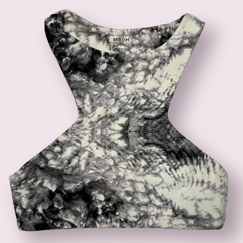 Mikoh Black and White Marble-Print Bikini Top